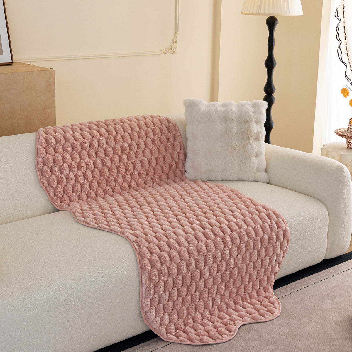 Faux Rabbit Fur Sofa Topper, Plush Non-Slip Couch Protector Cover for Pets & Kids
