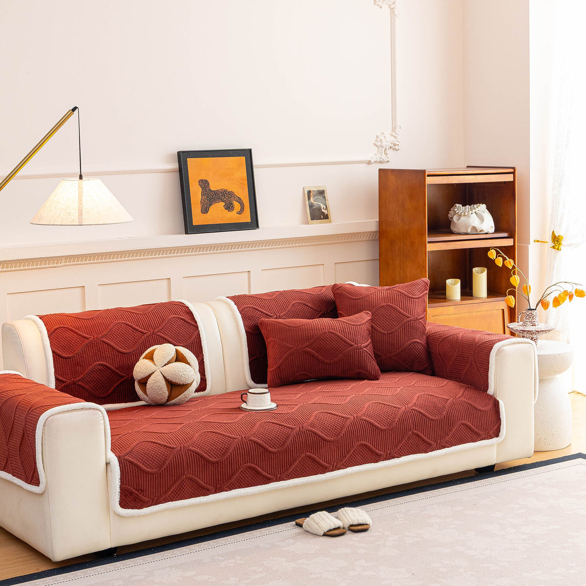 Thickened Crystal Velvet Sofa Cover, Non-Slip Quilted Couch Protector for Pets & Kids
