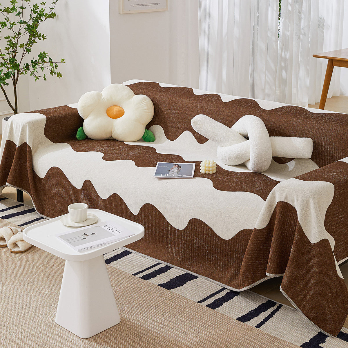 Chenille Minimalist Wavy Sofa Überwurf, Gemütliche Decken für das Sofa – Slipcover KAS™
