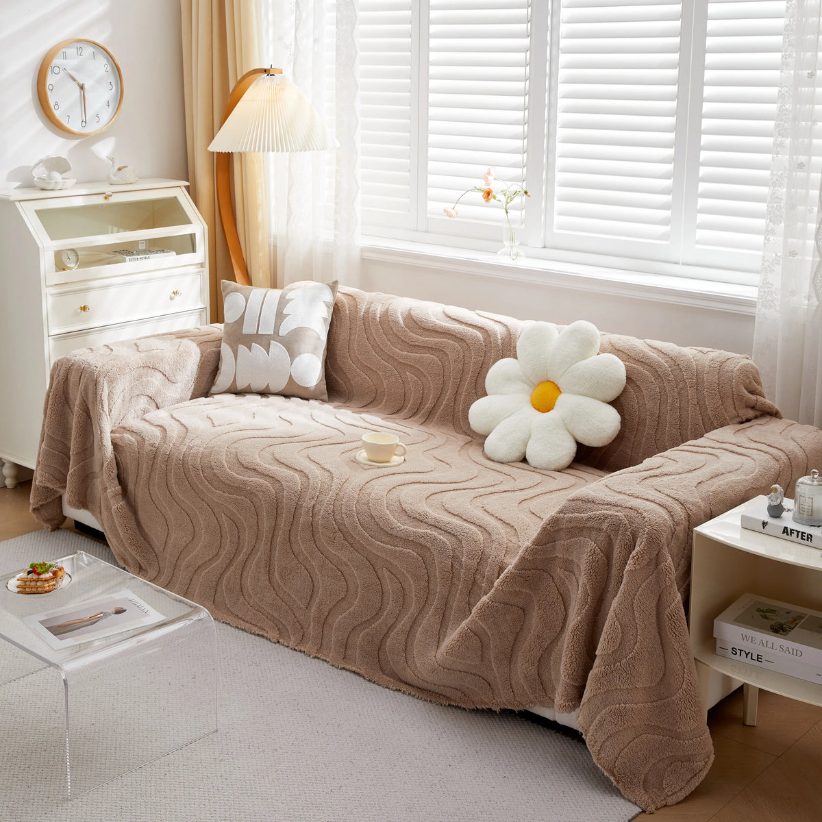 Dickes Plüsch Jacquard Samt Wurfdecke auf Sofa, Sofa-Bezüge und Ecksof – Slipcover KAS™