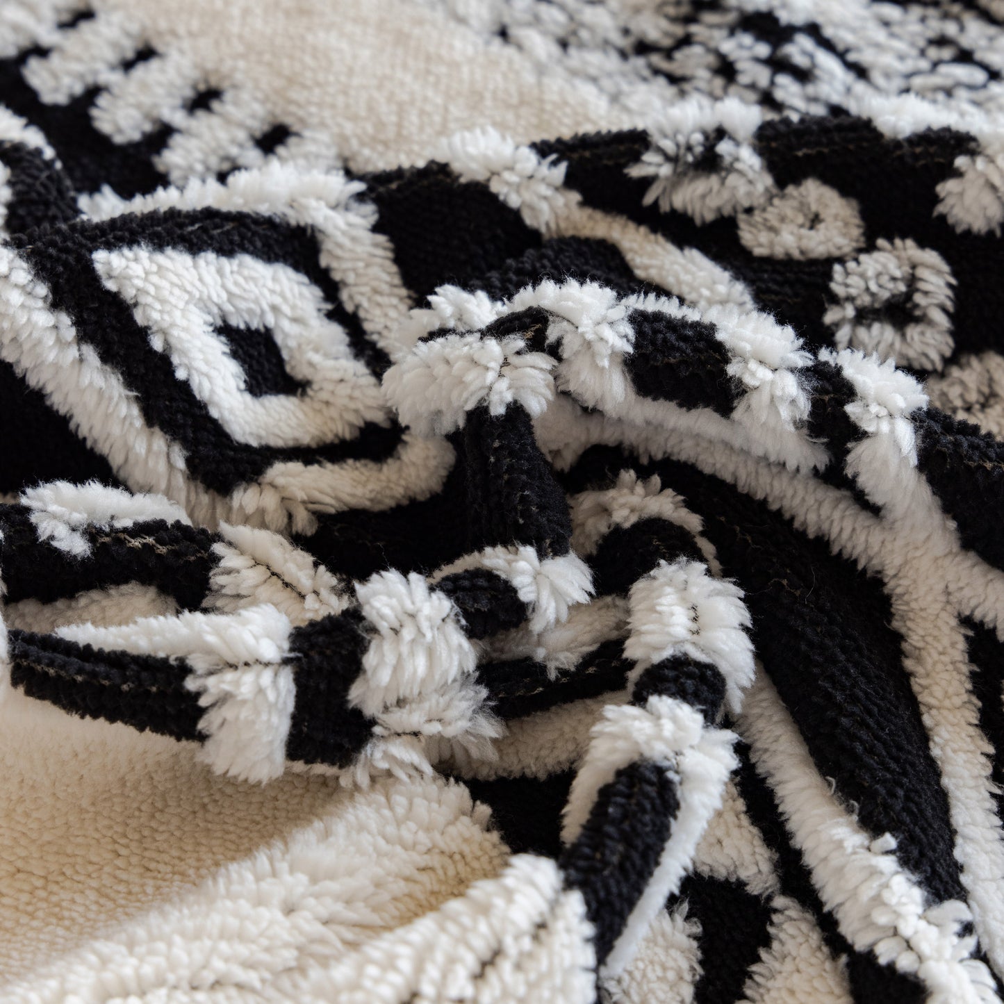 Bohemian Tufted Sofa Cover, Plush Fleece Throw Blanket with 3D Woven Aztec Stripes