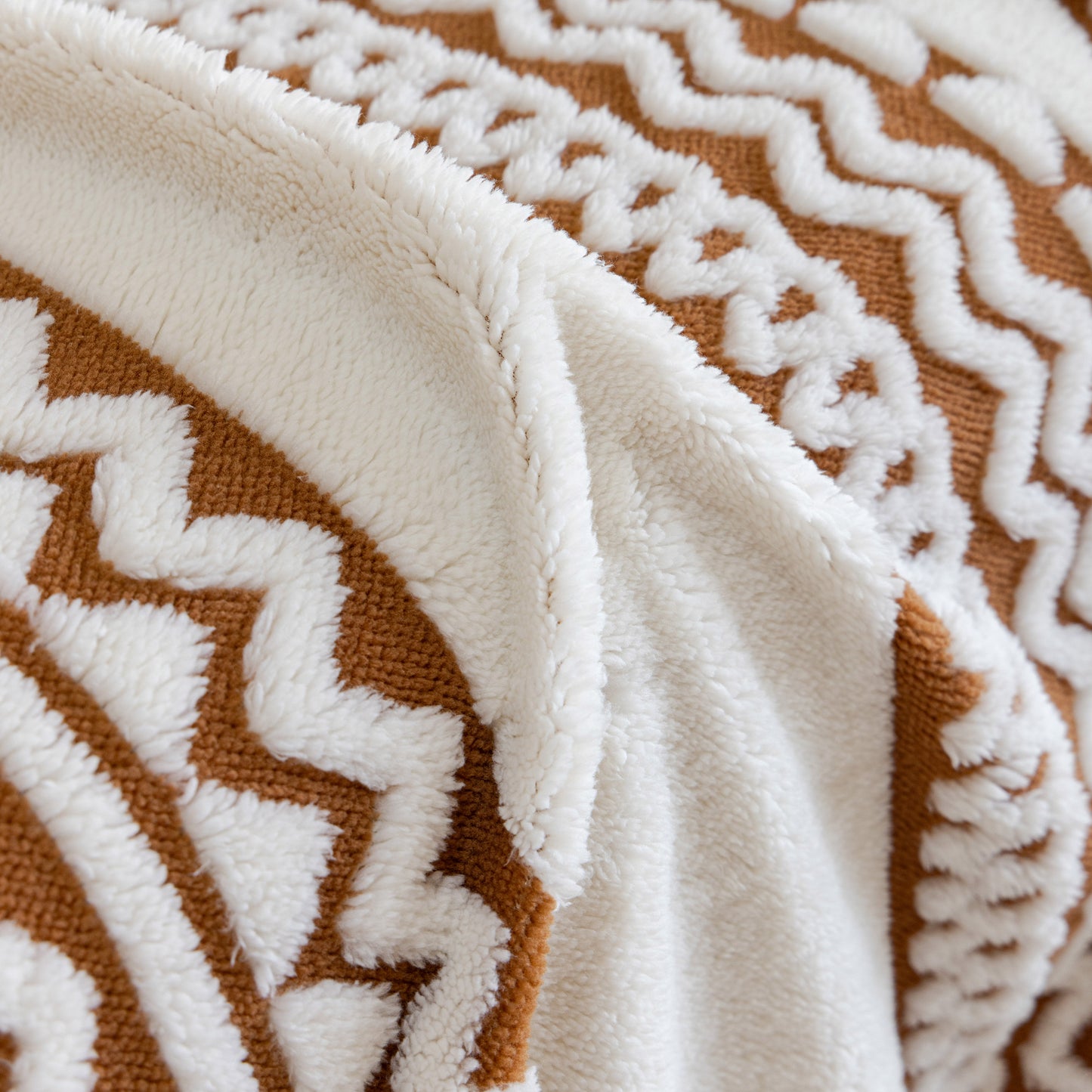 Bohemian Tufted Sofa Cover, Plush Fleece Throw Blanket with 3D Woven Aztec Stripes