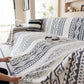 Bohemian Tufted Sofa Cover, Plush Fleece Throw Blanket with 3D Woven Aztec Stripes