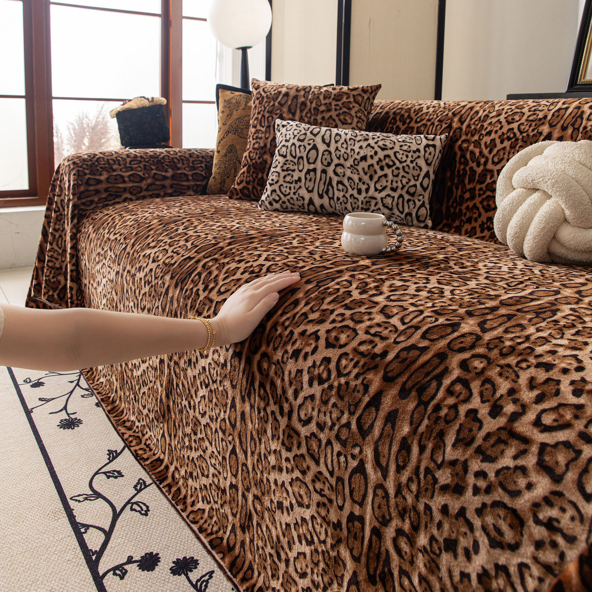 Leopard Print Flannel Sofa Throw Cover, Soft Couch Protector for Pets, Kids & Home