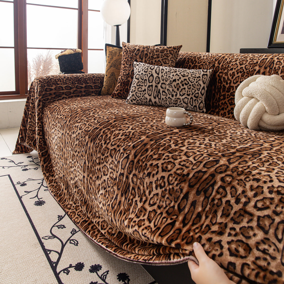 Leopard Print Flannel Sofa Throw Cover, Soft Couch Protector for Pets, Kids & Home