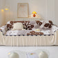3D Floral Sofa Throw Cover, Soft Plush Couch Protector with Decorative Ruffled Skirt