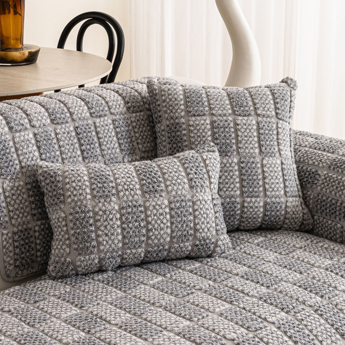 Plush Sofa Protector, Soft Couch Cover with Silicone Non-Slip Backing for Pets & Kids