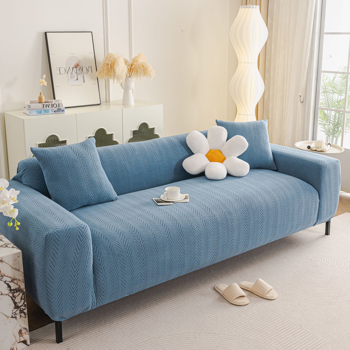 High Stretch Herringbone Textured Slipcover for Standard & L-Shaped Sectional Couches