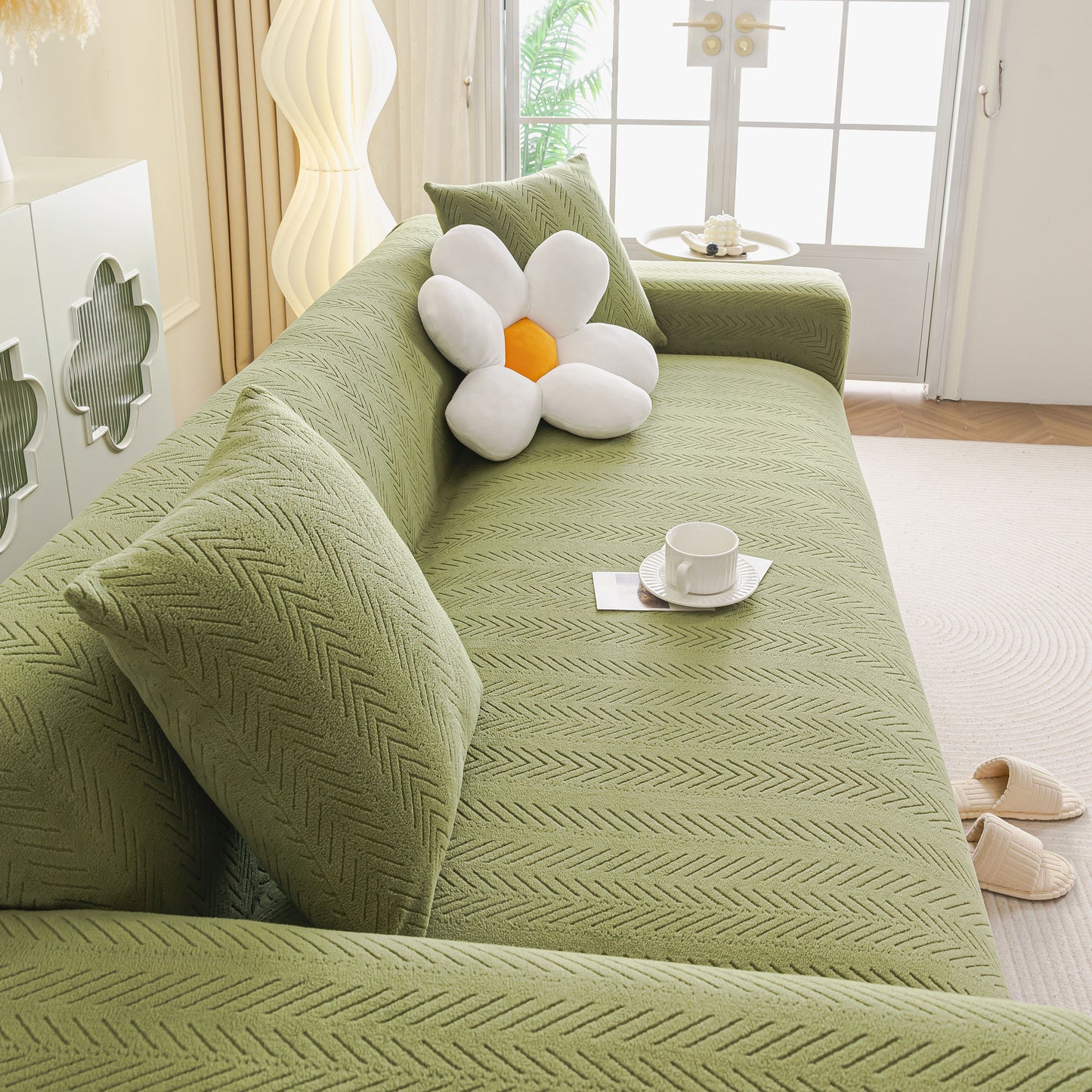 High Stretch Herringbone Textured Slipcover for Standard & L-Shaped Sectional Couches