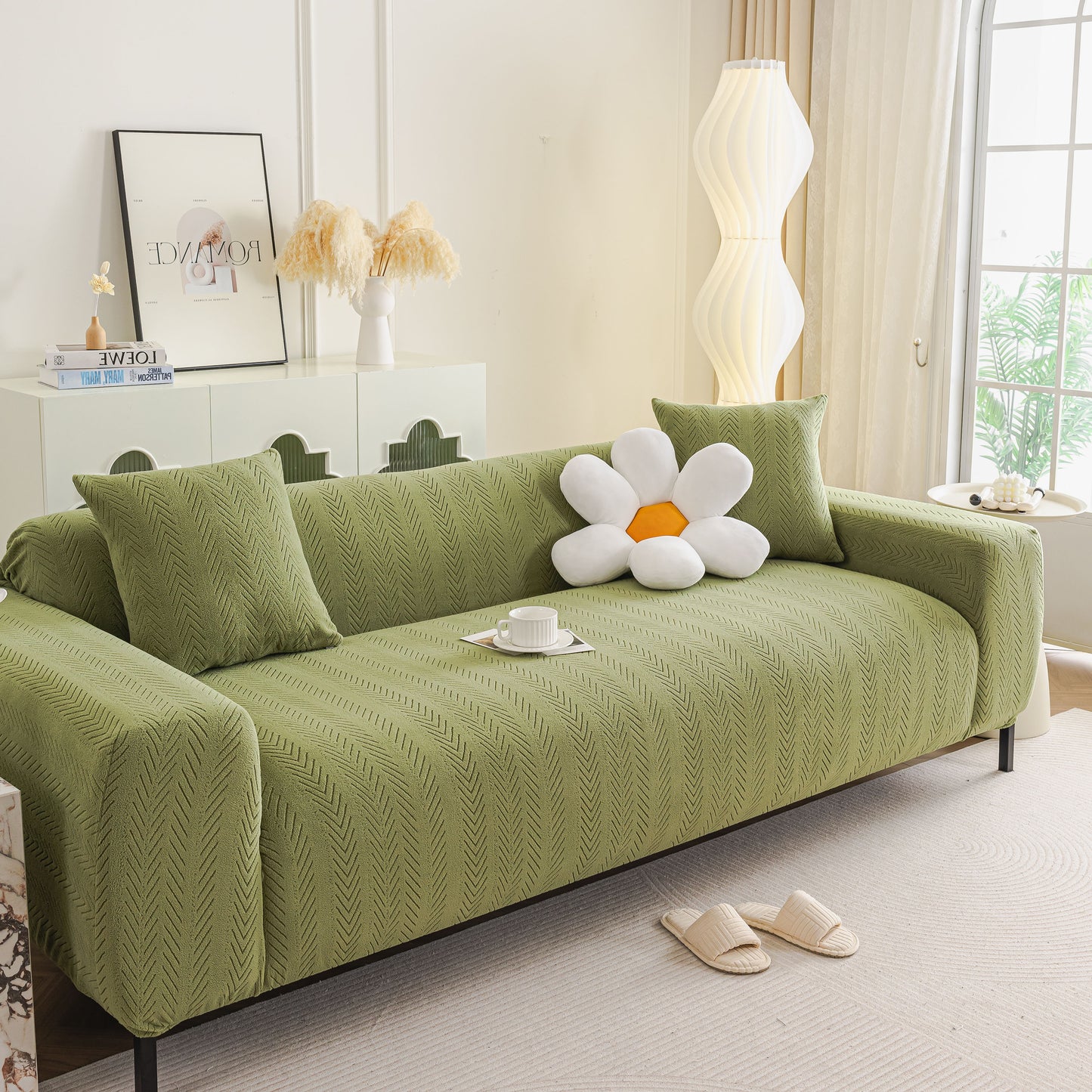 High Stretch Herringbone Textured Slipcover for Standard & L-Shaped Sectional Couches