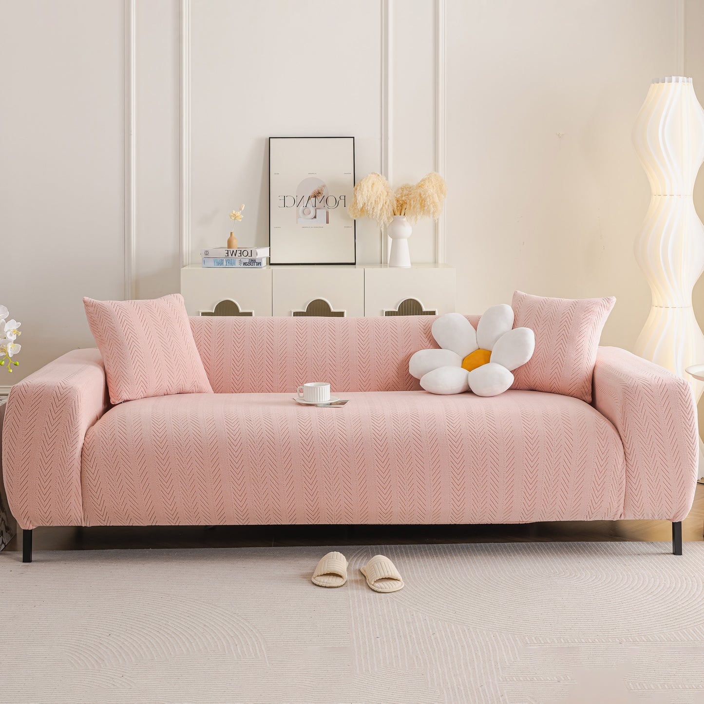 High Stretch Herringbone Textured Slipcover for Standard & L-Shaped Sectional Couches