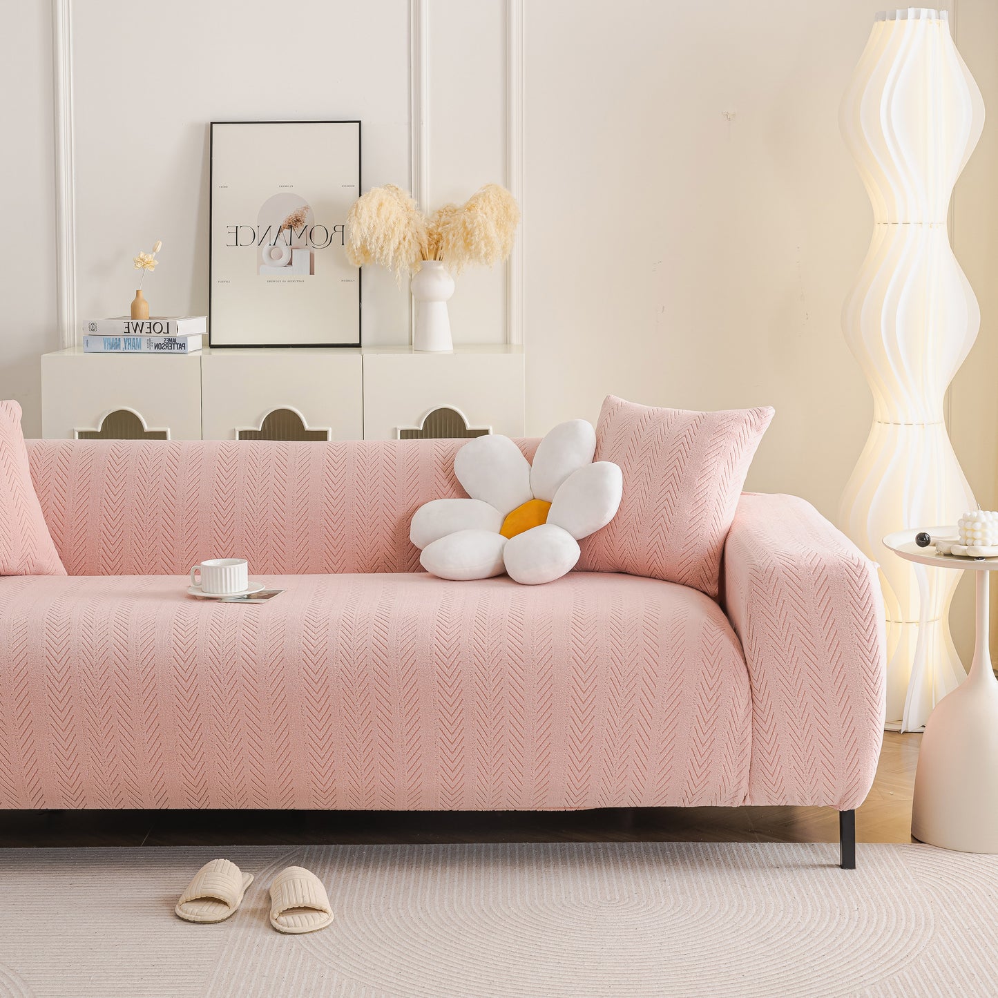 High Stretch Herringbone Textured Slipcover for Standard & L-Shaped Sectional Couches