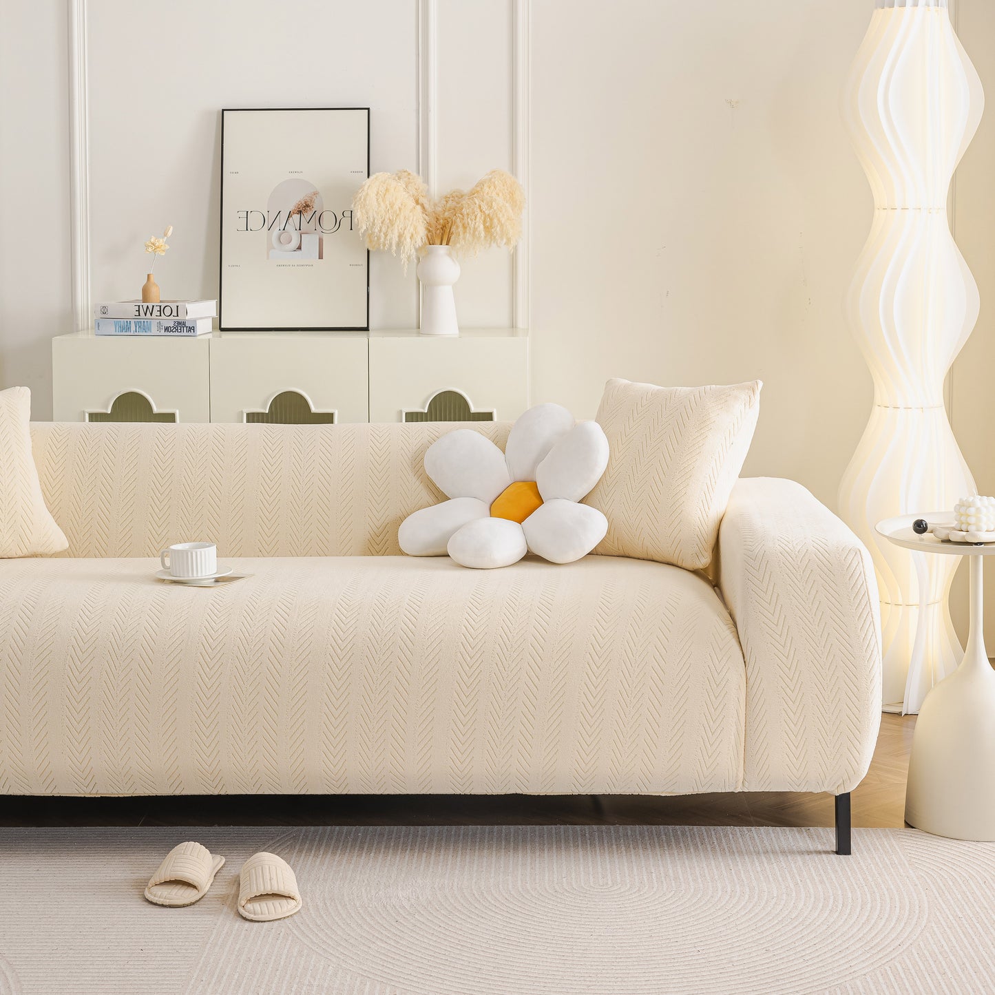 High Stretch Herringbone Textured Slipcover for Standard & L-Shaped Sectional Couches