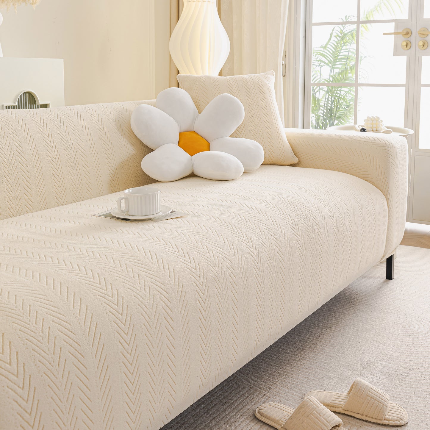 High Stretch Herringbone Textured Slipcover for Standard & L-Shaped Sectional Couches