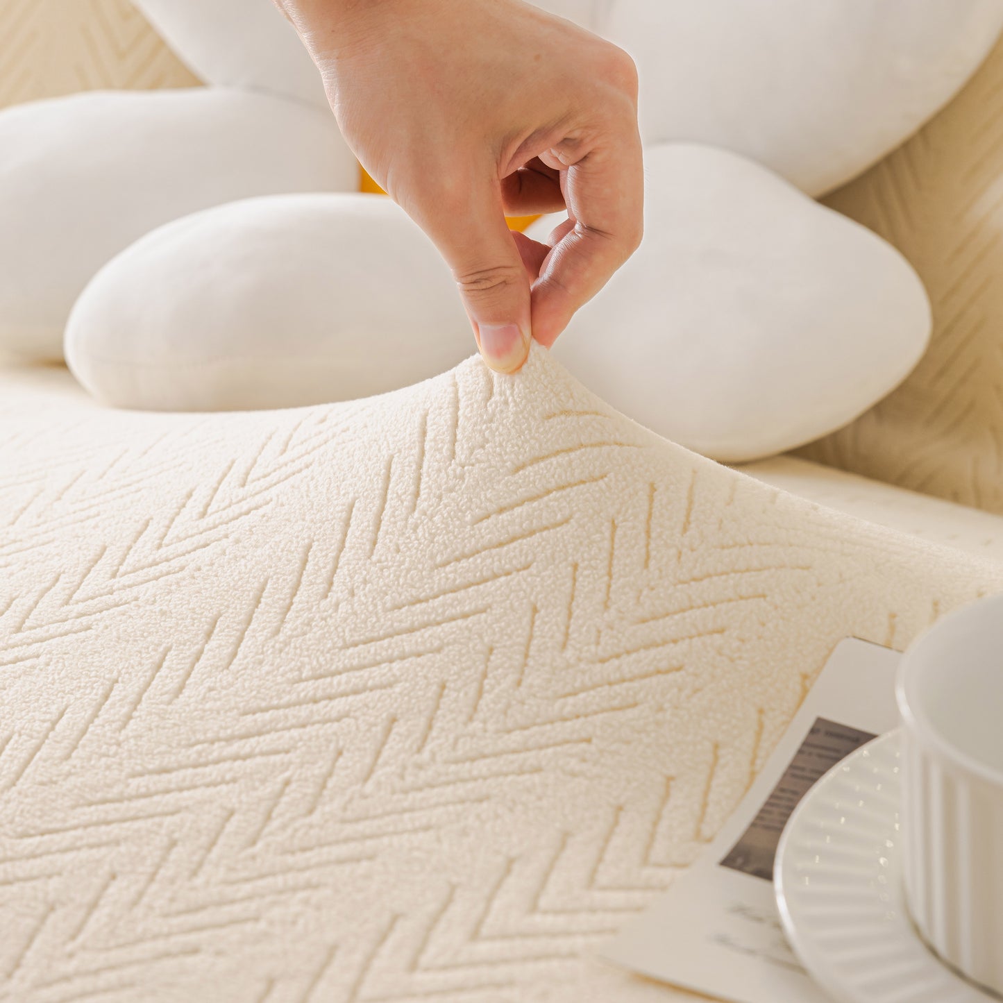 High Stretch Herringbone Textured Slipcover for Standard & L-Shaped Sectional Couches