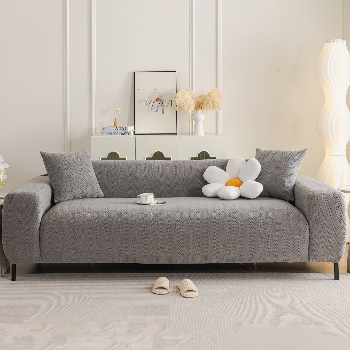 High Stretch Herringbone Textured Slipcover for Standard & L-Shaped Sectional Couches