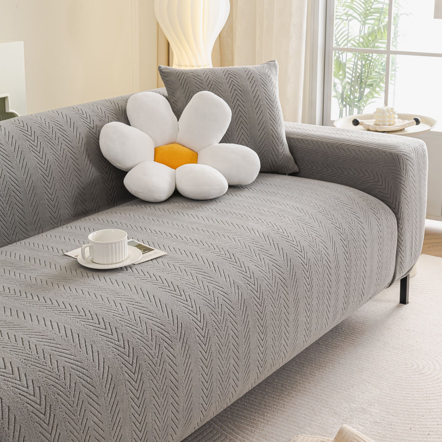 High Stretch Herringbone Textured Slipcover for Standard & L-Shaped Sectional Couches