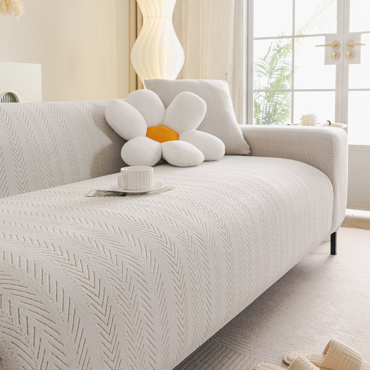 High Stretch Herringbone Textured Slipcover for Standard & L-Shaped Sectional Couches
