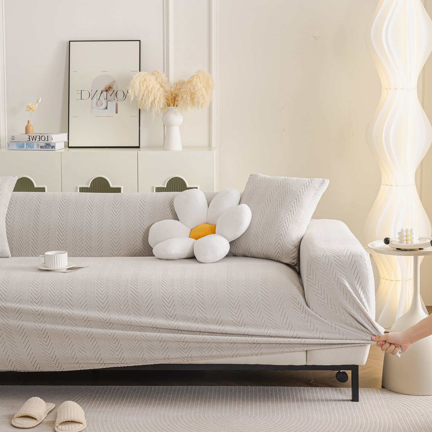 High Stretch Herringbone Textured Slipcover for Standard & L-Shaped Sectional Couches