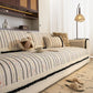 Textured Striped Sofa Cover with Plush Trim, Non-Slip Couch Protector Sectional Covers