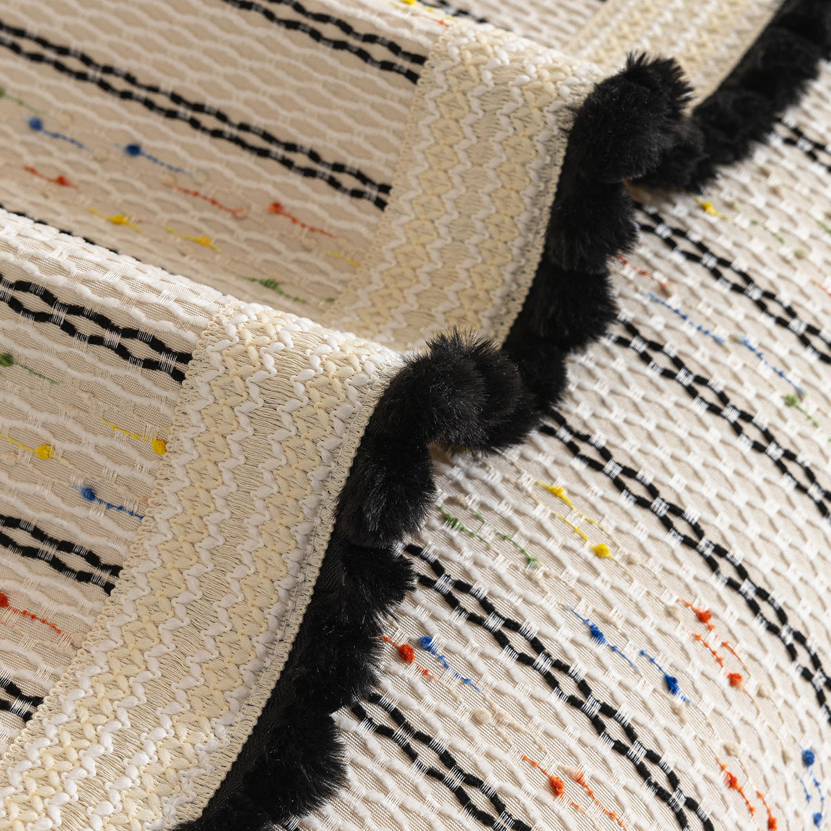 Textured Striped Sofa Cover with Plush Trim, Non-Slip Couch Protector Sectional Covers