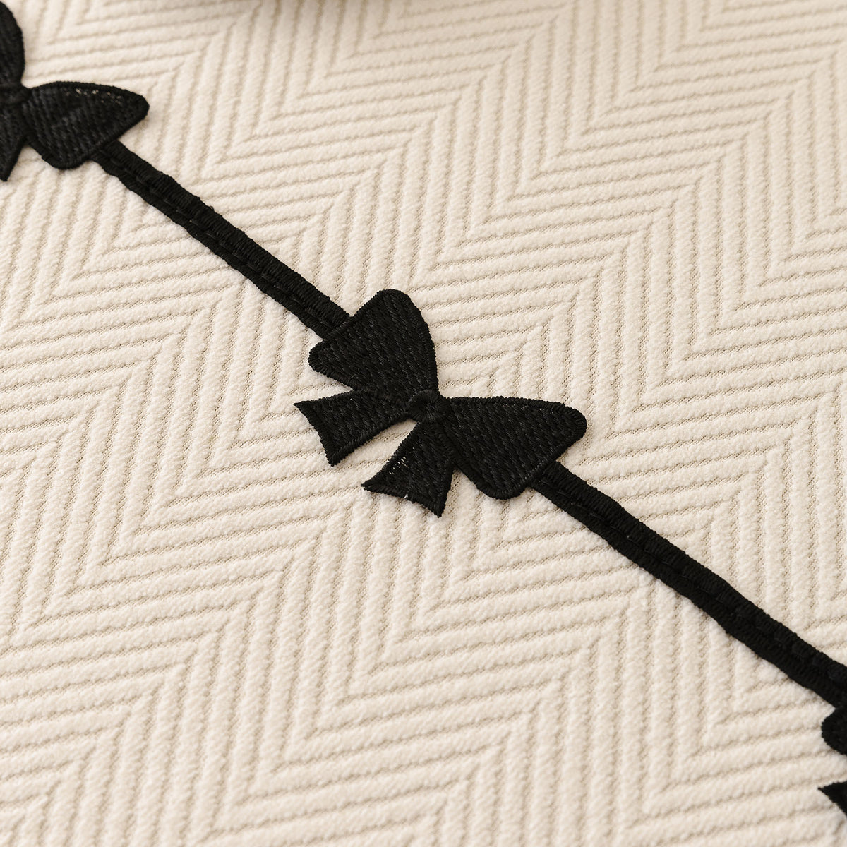 Chenille Herringbone Sofa Cover, Couch Protector with Bow Detail & Scalloped Trim