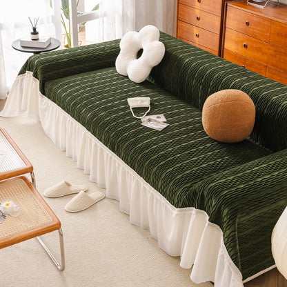 Suave Cálido Frazada de Franela para Sofá con Volantes Franceses, Hermosas Coberturas de Muebles para Sofás