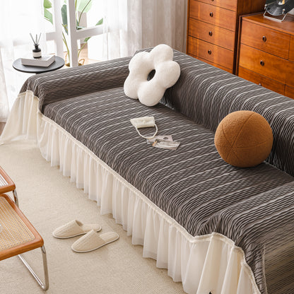 Suave Cálido Frazada de Franela para Sofá con Volantes Franceses, Hermosas Coberturas de Muebles para Sofás