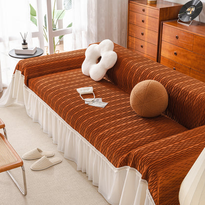Suave Cálido Frazada de Franela para Sofá con Volantes Franceses, Hermosas Coberturas de Muebles para Sofás