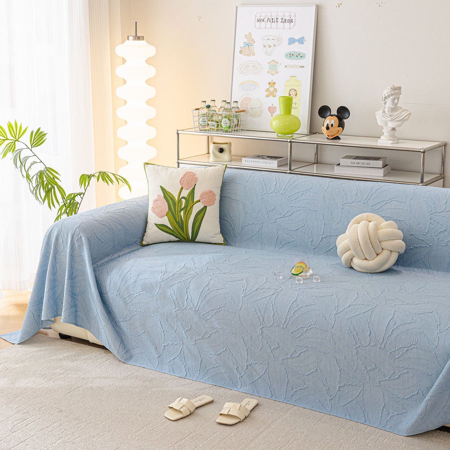 Durable Cooling Couch Cover for Dogs Textured Chic Leaf Summer Throw Cover Blanket