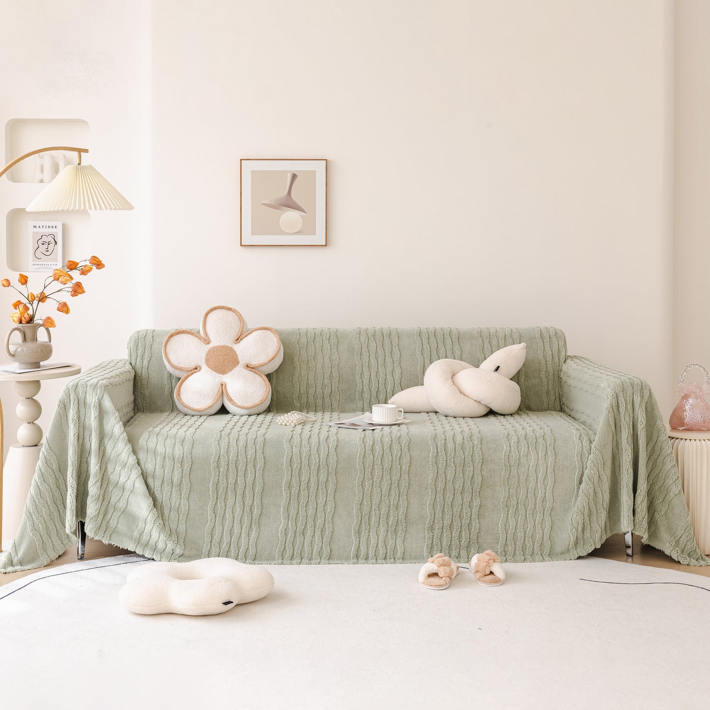 Modern 3D Water Ripple Sofa Cover, Non-Shedding Cream Style Furniture Protector Throw