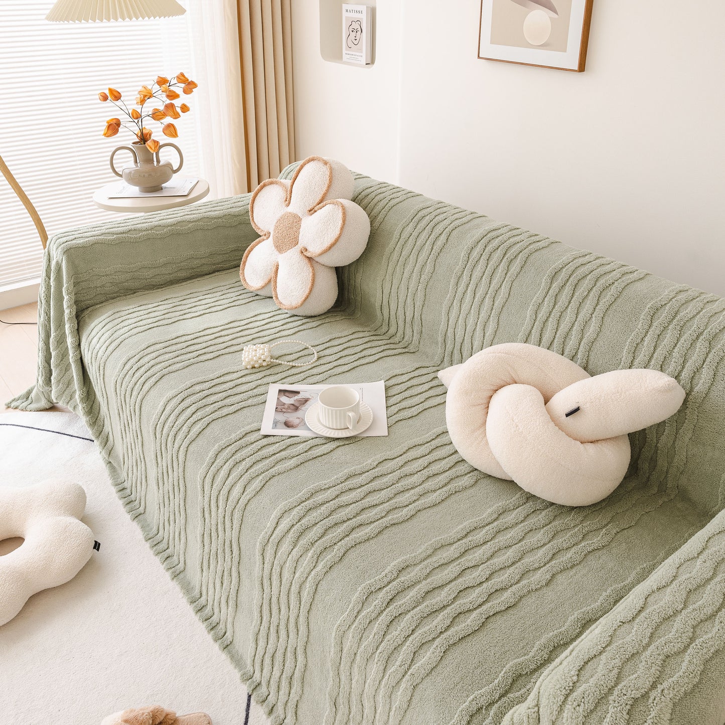 Modern 3D Water Ripple Sofa Cover, Non-Shedding Cream Style Furniture Protector Throw