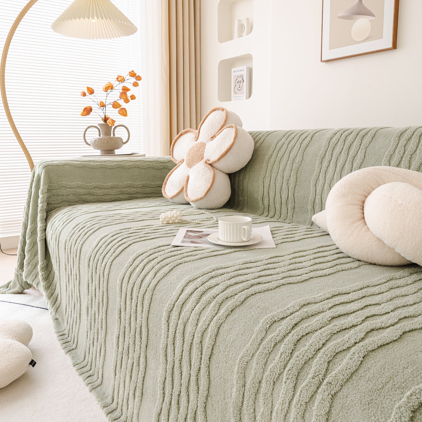 Modern 3D Water Ripple Sofa Cover, Non-Shedding Cream Style Furniture Protector Throw