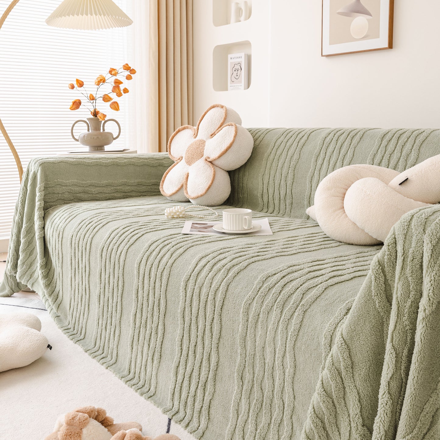 Modern 3D Water Ripple Sofa Cover, Non-Shedding Cream Style Furniture Protector Throw