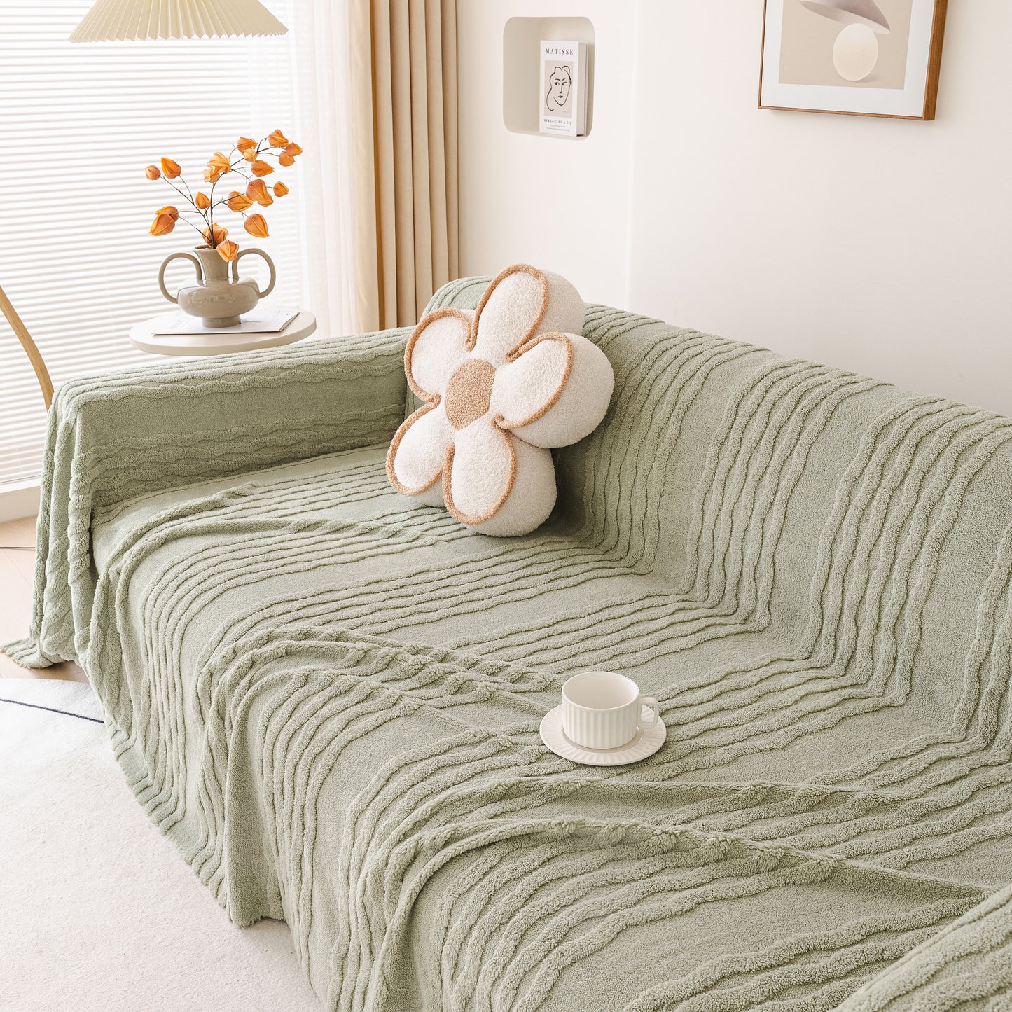 Modern 3D Water Ripple Sofa Cover, Non-Shedding Cream Style Furniture Protector Throw