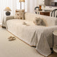 Luxury Elegant Chenille Sofa Throw Cover with Floral Embroidered Lace & Pom-Pom Trim