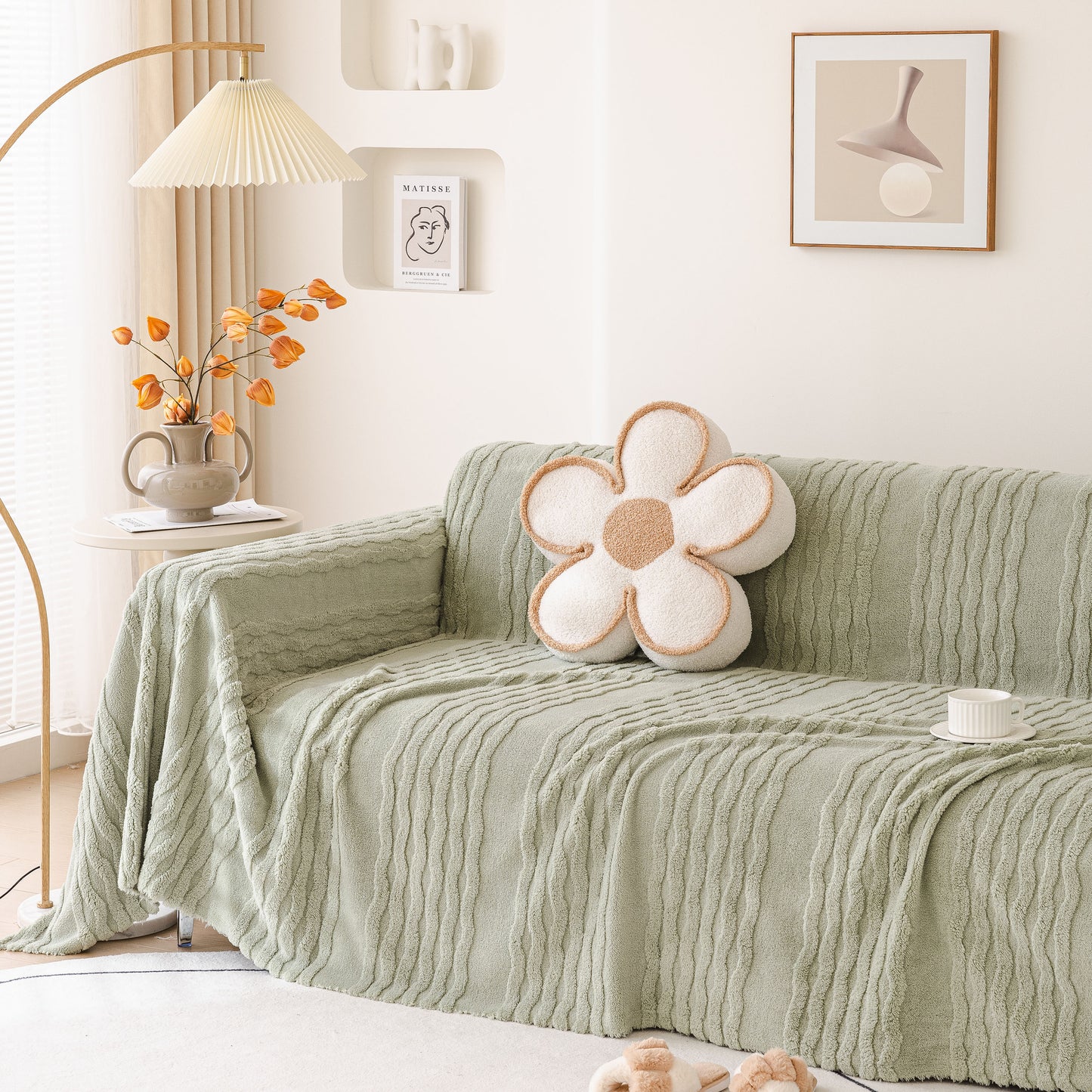 Modern 3D Water Ripple Sofa Cover, Non-Shedding Cream Style Furniture Protector Throw