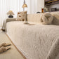 Luxury Elegant Chenille Sofa Throw Cover with Floral Embroidered Lace & Pom-Pom Trim