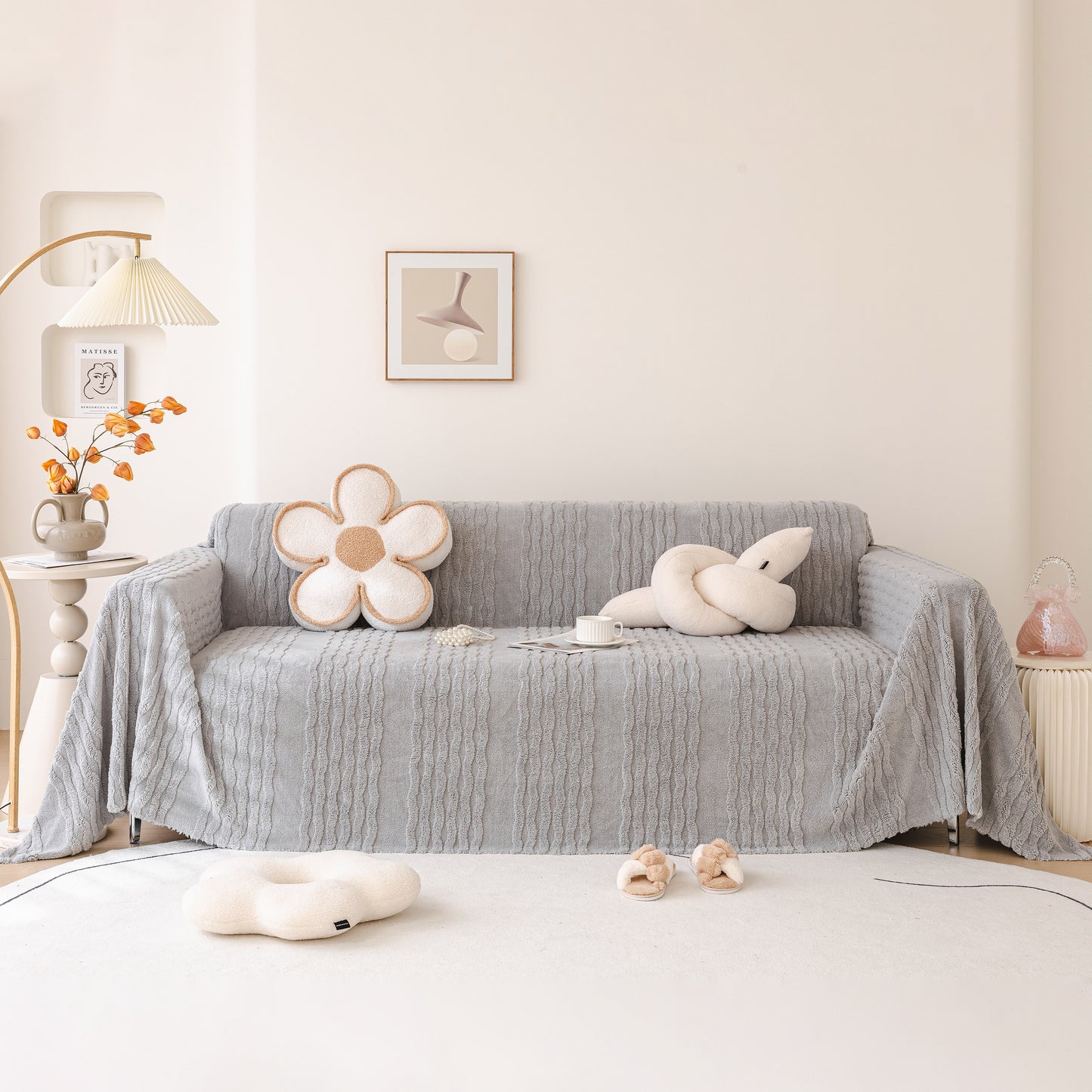 Modern 3D Water Ripple Sofa Cover, Non-Shedding Cream Style Furniture Protector Throw