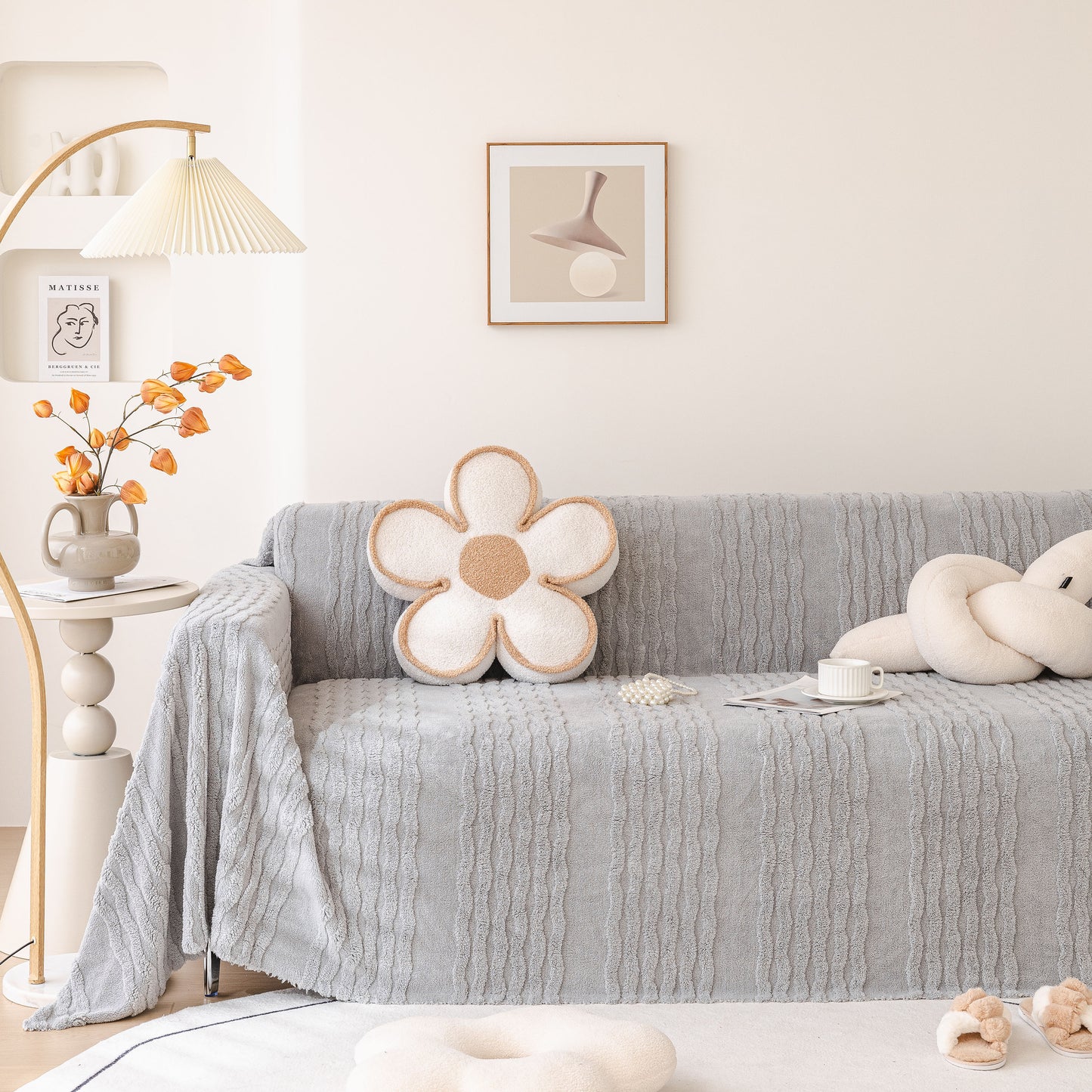 Modern 3D Water Ripple Sofa Cover, Non-Shedding Cream Style Furniture Protector Throw