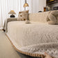 Luxury Elegant Chenille Sofa Throw Cover with Floral Embroidered Lace & Pom-Pom Trim