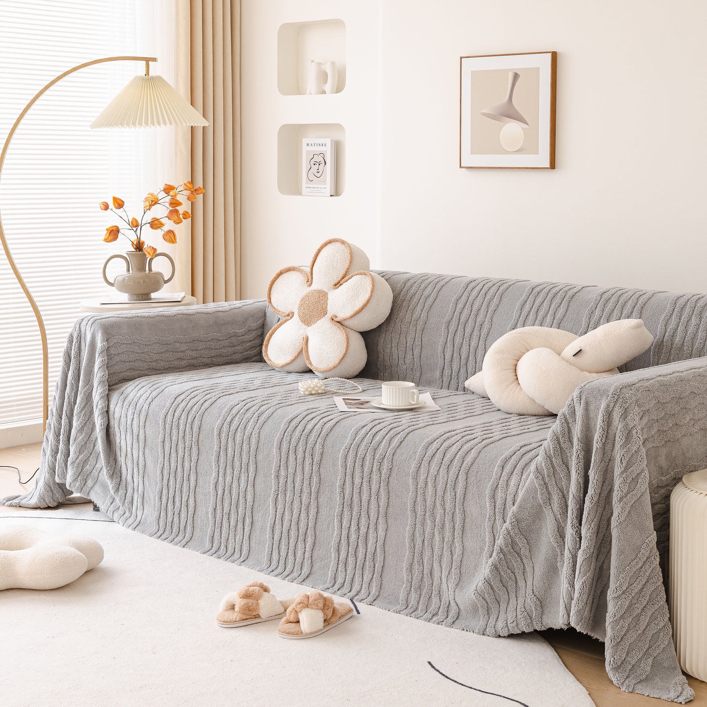 Modern 3D Water Ripple Sofa Cover, Non-Shedding Cream Style Furniture Protector Throw