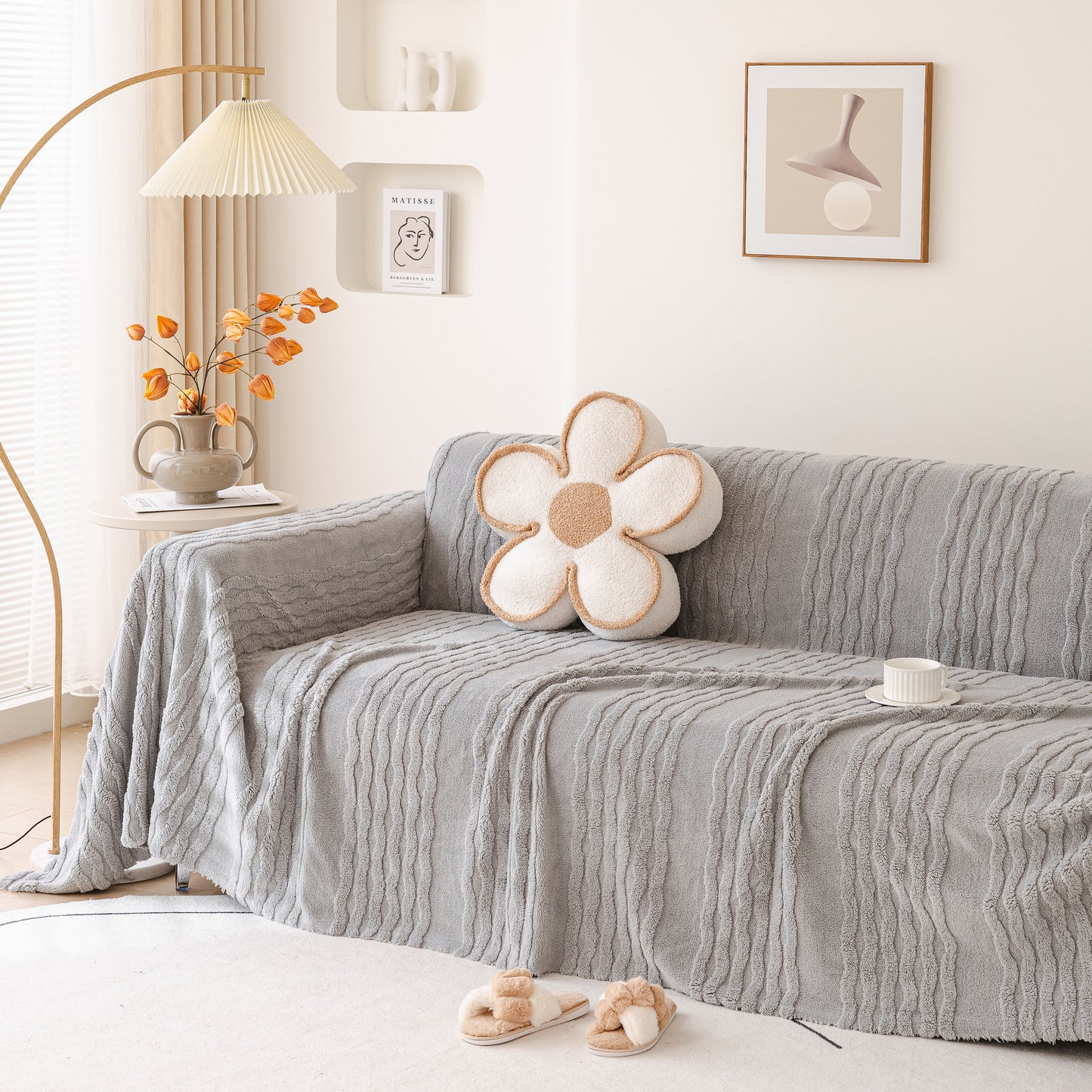 Modern 3D Water Ripple Sofa Cover, Non-Shedding Cream Style Furniture Protector Throw