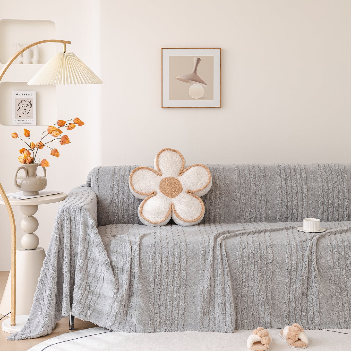 Modern 3D Water Ripple Sofa Cover, Non-Shedding Cream Style Furniture Protector Throw