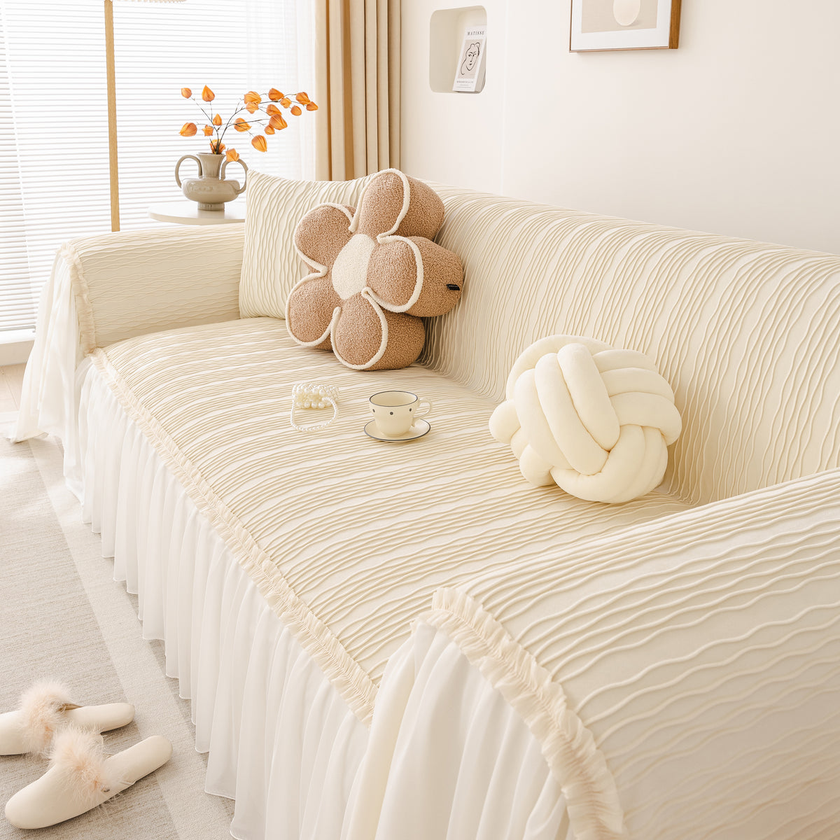Weiche warme Flanell Couchdecke mit französischem Volant, schöne Möbel – Slipcover KAS™