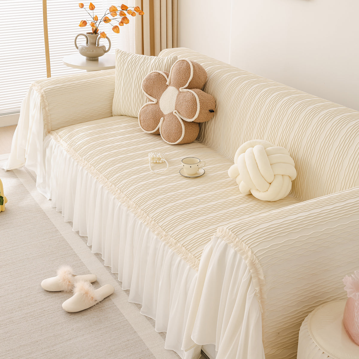 Weiche warme Flanell Couchdecke mit französischem Volant, schöne Möbel – Slipcover KAS™