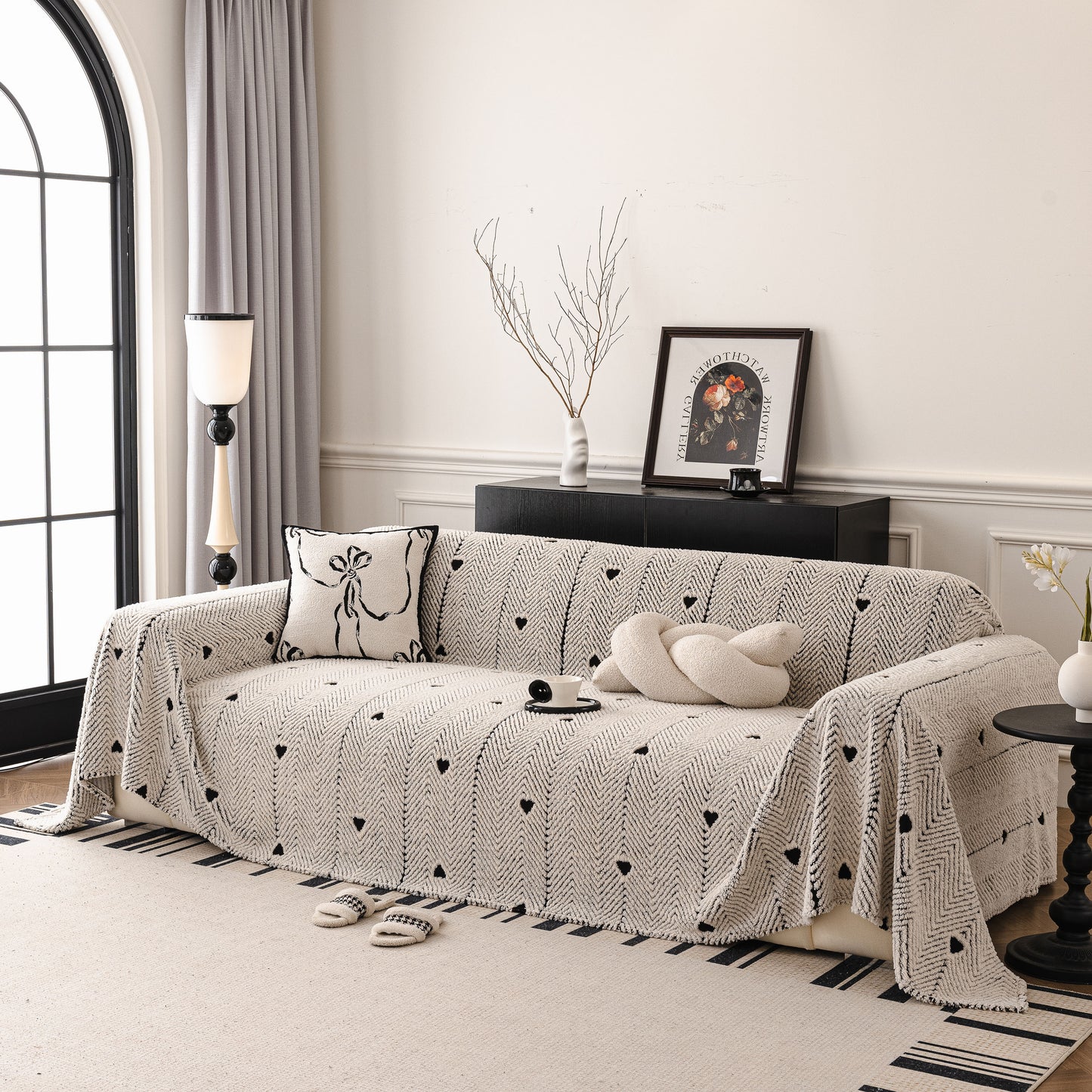 Thick Plush Sofa Cover Throw for Couch, 3D Textured Herringbone Washable Slipcover