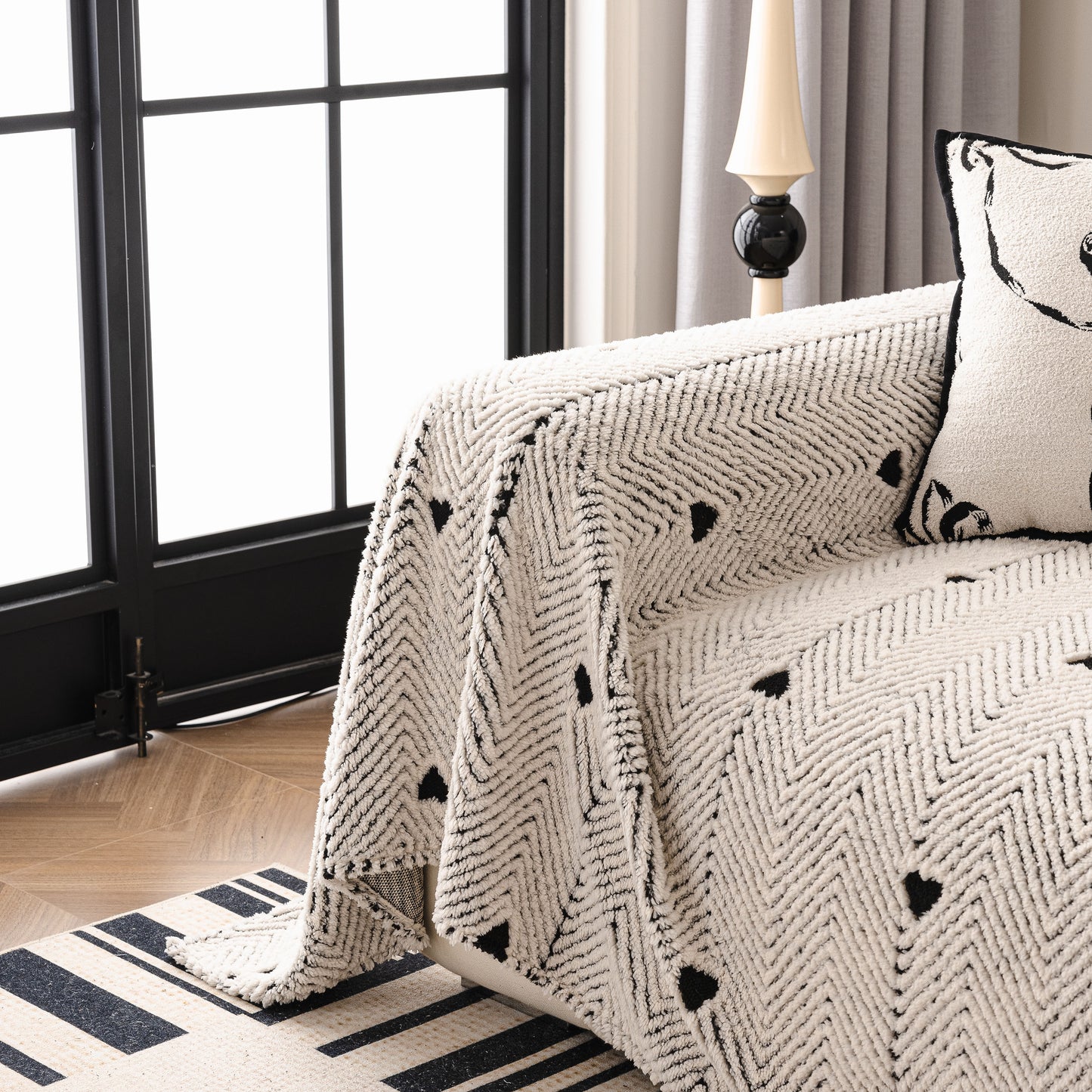 Thick Plush Sofa Cover Throw for Couch, 3D Textured Herringbone Washable Slipcover