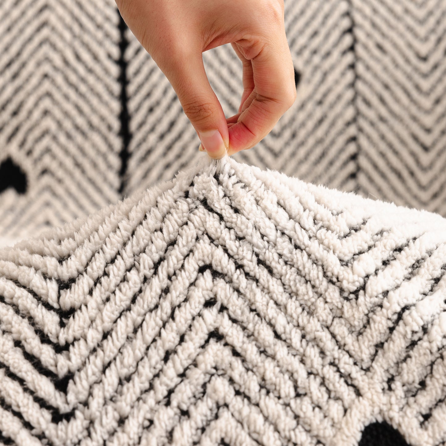 Thick Plush Sofa Cover Throw for Couch, 3D Textured Herringbone Washable Slipcover