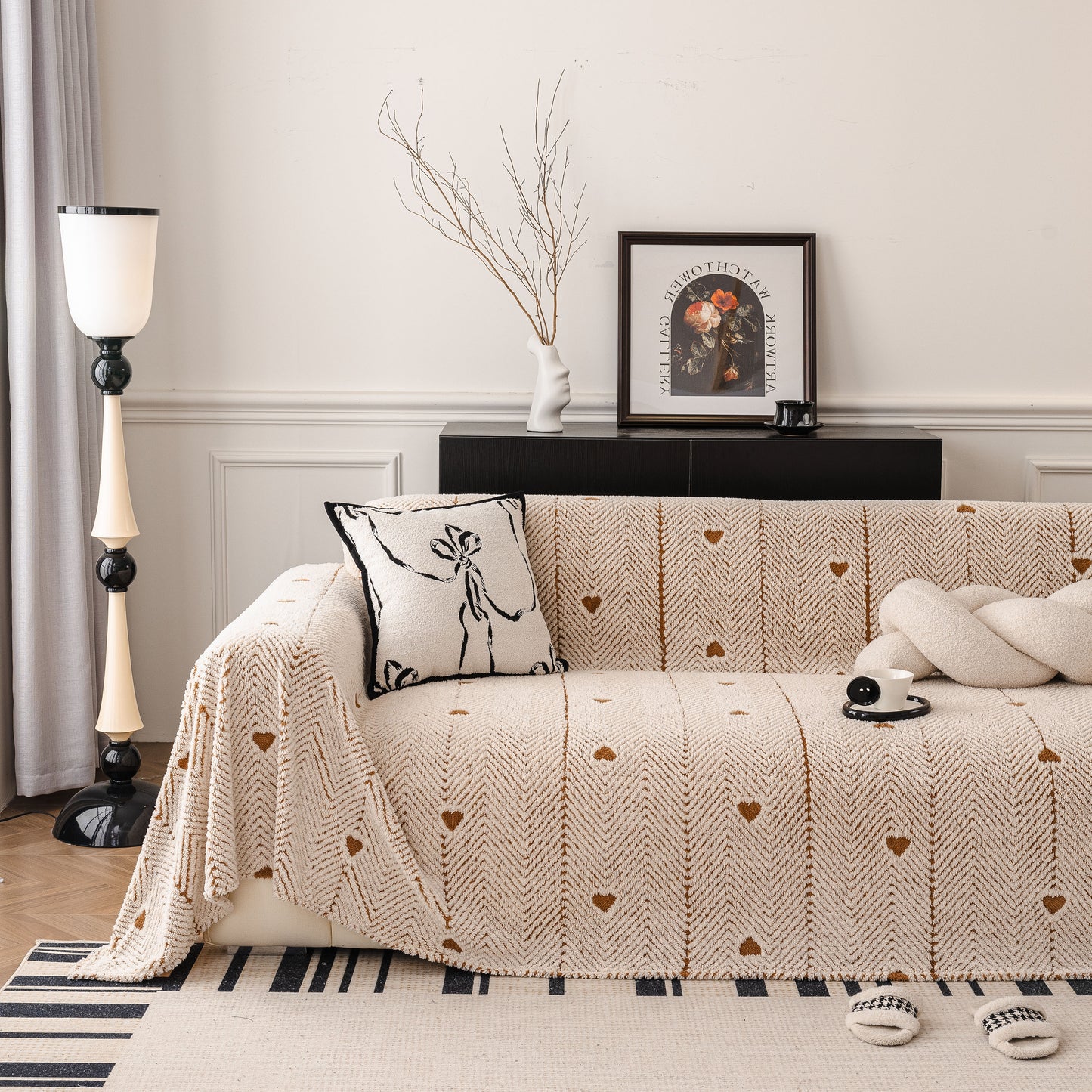 Thick Plush Sofa Cover Throw for Couch, 3D Textured Herringbone Washable Slipcover